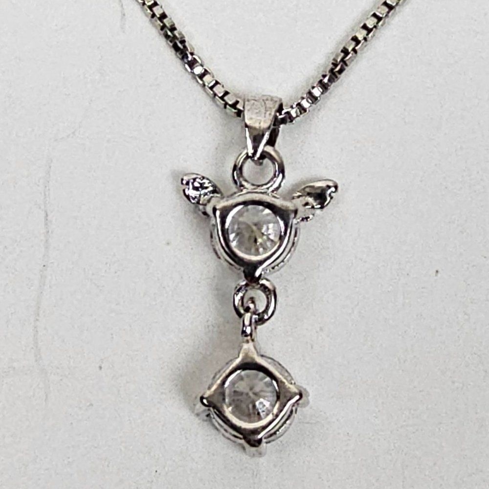 S 925 Sterling Silver Cubic‎ Zirconia Drop Pendant Box Chain Necklace Cat Mouse - Picture 7 of 15